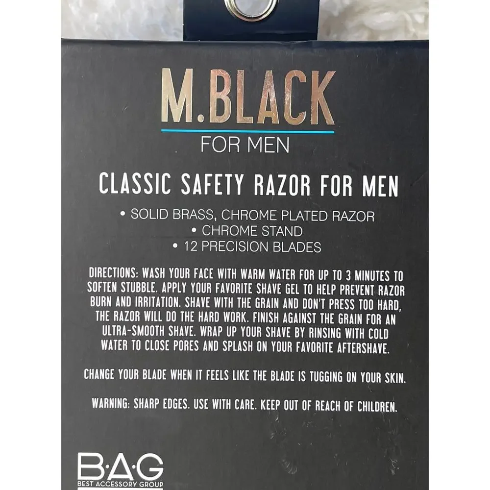 M Black For Men Classic Safety Razor Signature Series Chrome Stand & 12 Blades
